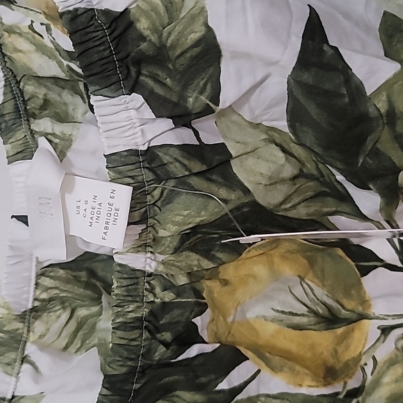 H&M WOMEN'S GREEN YELLOW AND WHITE LEMON CROP TOP PUFF SLEEVE SIZE LARGE - Picture 5 of 7